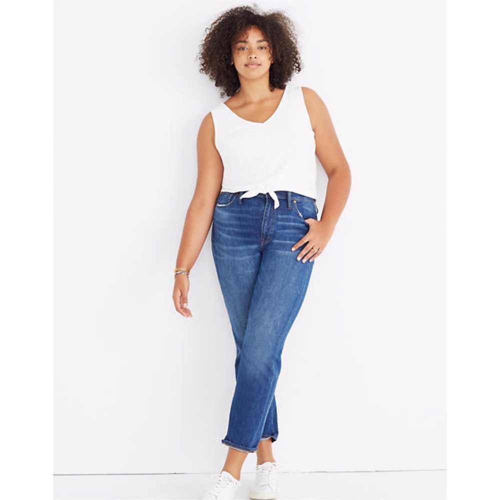 Madewell The High Rise Slim Boyjean Jeans Blue Milton Medium Wash Stretch Sz 32
